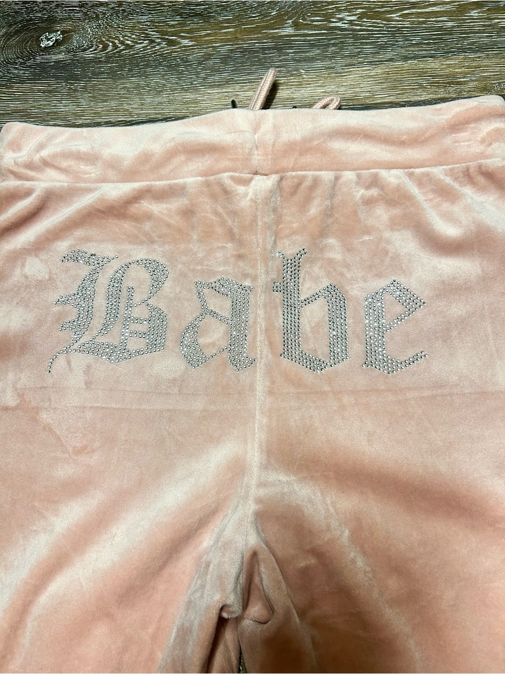 No Boundaries Pink Velour Rhinestone “Babe” Flare Pants Size M